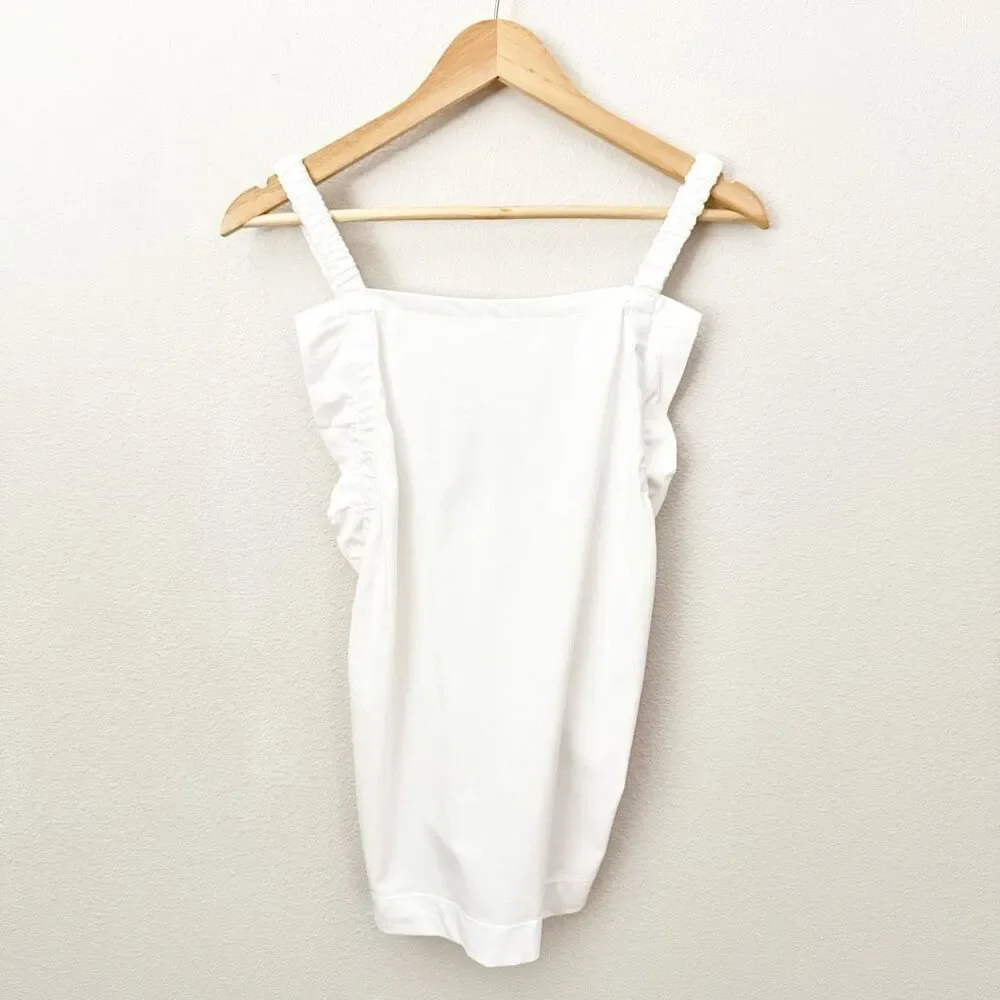 FREE ASSEMBLY | NWT Free Ruffle Shirred Flounce Tank White Cross Back | Large - Picture 3 of 8